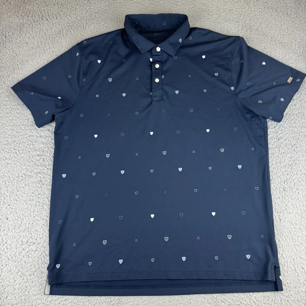 Nike Heritage Polo Shirt Men Size Large Blue White Dri-Fit Golf AOP DH0645-451